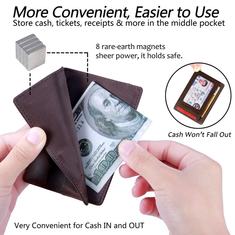 ZerDans Wallets for Men, RFID Blocking Minimalist Slim Front Pocket Leather Credit Card Holder with Magnetic Pocket - Image 2